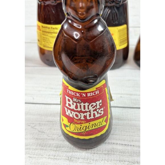 Vintage Mrs. Butterworth’s Syrup Amber Glass Bottle 12&24 Oz w/ Plastic Cap Lot - Picture 8 of 9